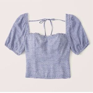 Abercrombie & Fitch Blue Floral Print Puff Sleeve Cropped Blouse, Small